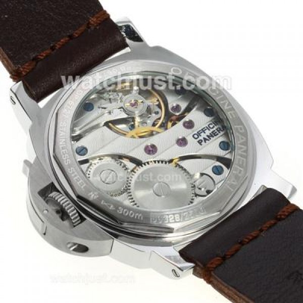 Panerai Luminor Marina Unitas 6497 Movement Swan Neck with Black Dial-Coffee Leather Strap