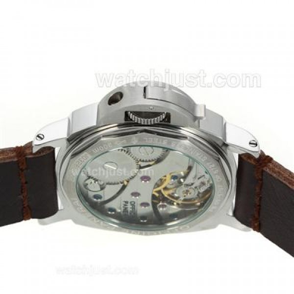 Panerai Luminor Marina Unitas 6497 Movement Swan Neck with Black Dial-Coffee Leather Strap