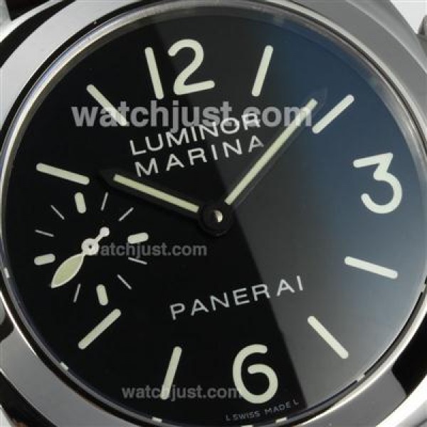 Panerai Luminor Marina Unitas 6497 Movement Swan Neck with Black Dial-Coffee Leather Strap