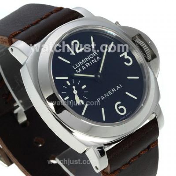 Panerai Luminor Marina Unitas 6497 Movement Swan Neck with Black Dial-Coffee Leather Strap