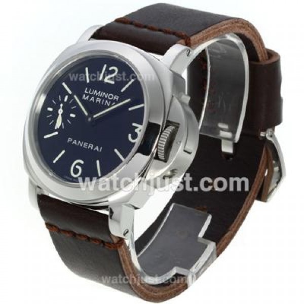 Panerai Luminor Marina Unitas 6497 Movement Swan Neck with Black Dial-Coffee Leather Strap