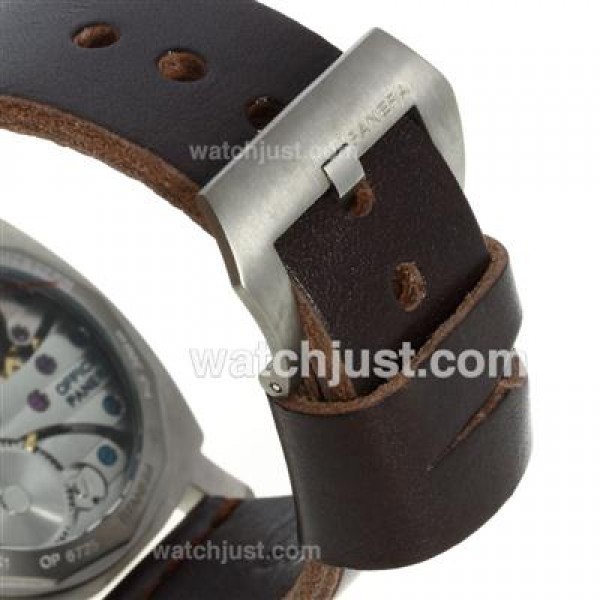 Panerai Luminor Unitas 6497 Movement Swan Neck Titanium Case with Black Dial-Coffee Leather Strap