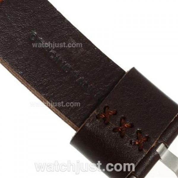 Panerai Luminor Unitas 6497 Movement Swan Neck Titanium Case with Black Dial-Coffee Leather Strap