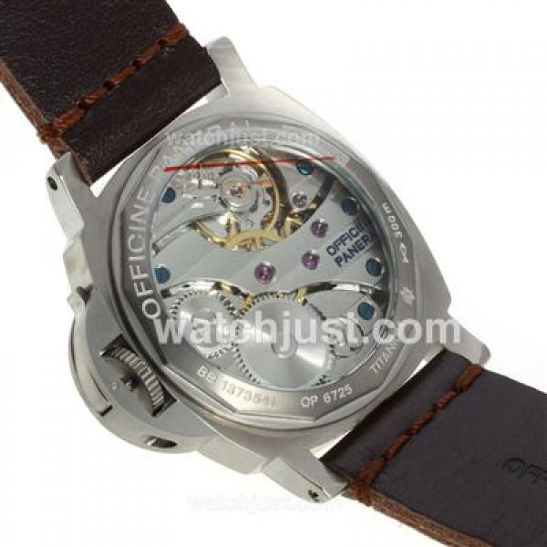 Panerai Luminor Unitas 6497 Movement Swan Neck Titanium Case with Black Dial-Coffee Leather Strap