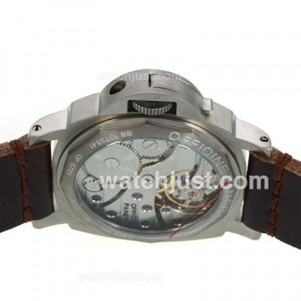 Panerai Luminor Unitas 6497 Movement Swan Neck Titanium Case with Black Dial-Coffee Leather Strap