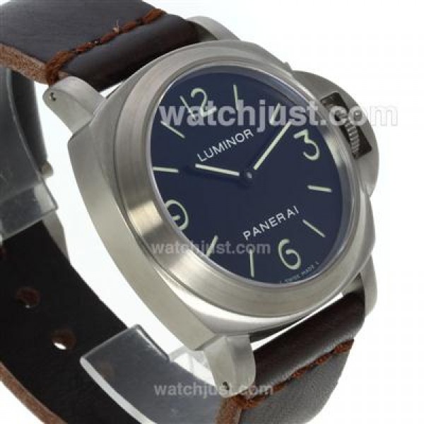 Panerai Luminor Unitas 6497 Movement Swan Neck Titanium Case with Black Dial-Coffee Leather Strap