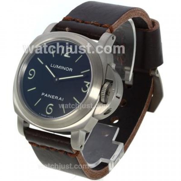 Panerai Luminor Unitas 6497 Movement Swan Neck Titanium Case with Black Dial-Coffee Leather Strap