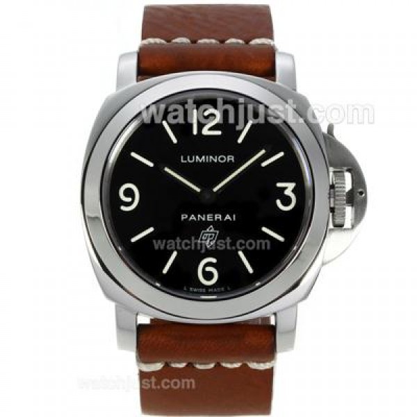 Panerai Luminor OP Logo Unitas 6497 Movement with Black Dial-Brown Leather Strap