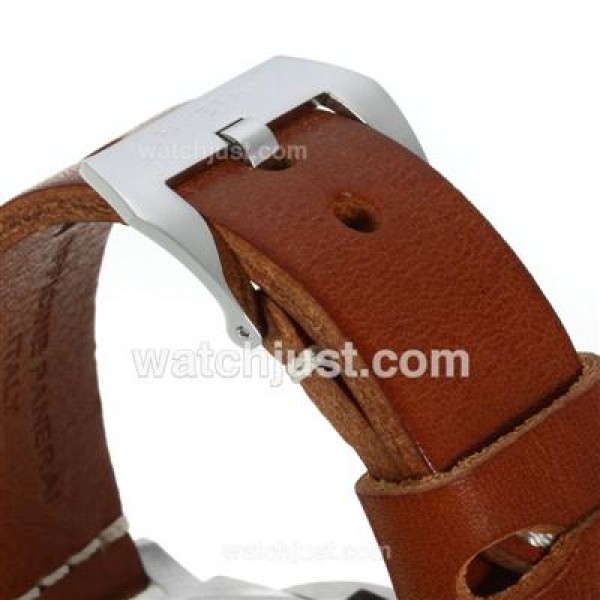 Panerai Luminor OP Logo Unitas 6497 Movement with Black Dial-Brown Leather Strap