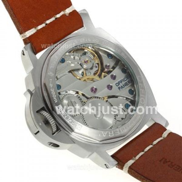 Panerai Luminor OP Logo Unitas 6497 Movement with Black Dial-Brown Leather Strap