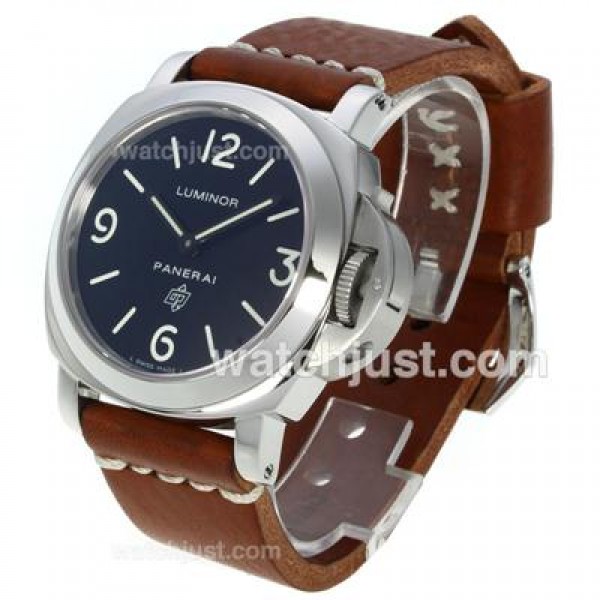 Panerai Luminor OP Logo Unitas 6497 Movement with Black Dial-Brown Leather Strap