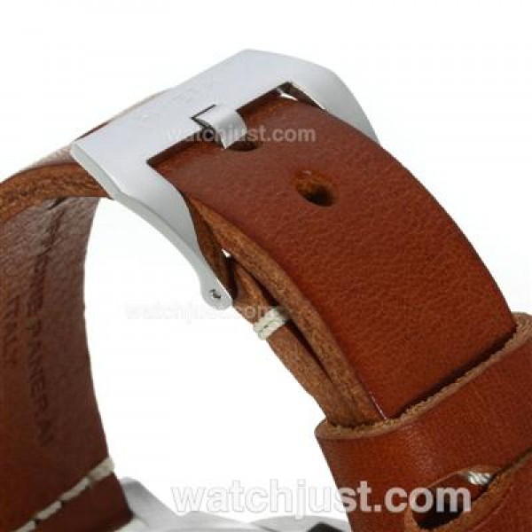 Panerai Luminor Marina Unitas 6497 Movement Swan Neck with Black Dial Green Markers-Brown Leather Strap