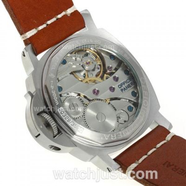 Panerai Luminor Marina Unitas 6497 Movement Swan Neck with Black Dial Green Markers-Brown Leather Strap