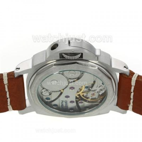 Panerai Luminor Marina Unitas 6497 Movement Swan Neck with Black Dial Green Markers-Brown Leather Strap