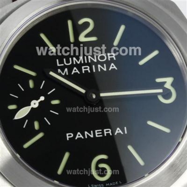 Panerai Luminor Marina Unitas 6497 Movement Swan Neck with Black Dial Green Markers-Brown Leather Strap