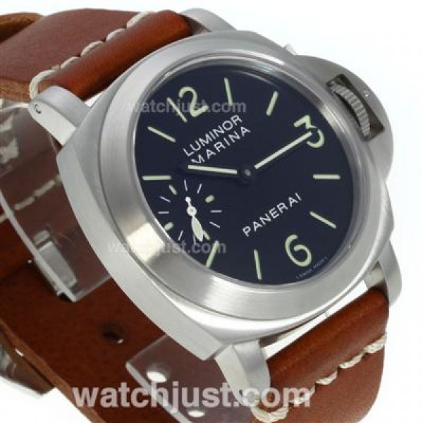 Panerai Luminor Marina Unitas 6497 Movement Swan Neck with Black Dial Green Markers-Brown Leather Strap