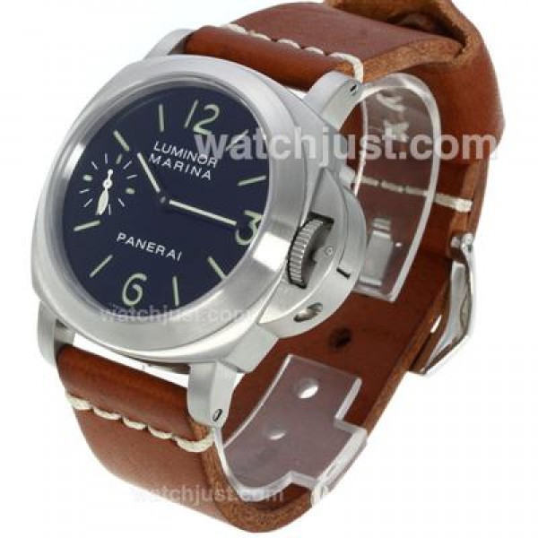Panerai Luminor Marina Unitas 6497 Movement Swan Neck with Black Dial Green Markers-Brown Leather Strap