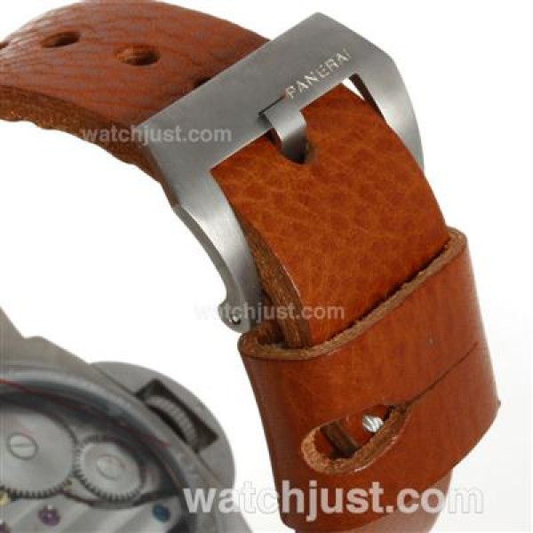 Panerai Luminor OP Logo Unitas 6497 Movement Titanium Case with Black Dial-Brown Leather Strap