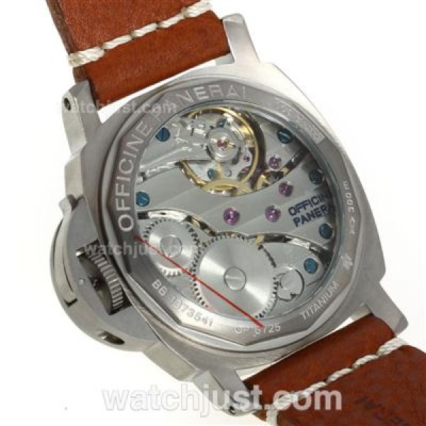 Panerai Luminor OP Logo Unitas 6497 Movement Titanium Case with Black Dial-Brown Leather Strap