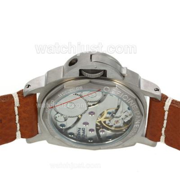 Panerai Luminor OP Logo Unitas 6497 Movement Titanium Case with Black Dial-Brown Leather Strap