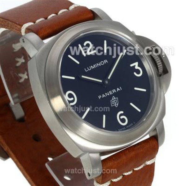 Panerai Luminor OP Logo Unitas 6497 Movement Titanium Case with Black Dial-Brown Leather Strap