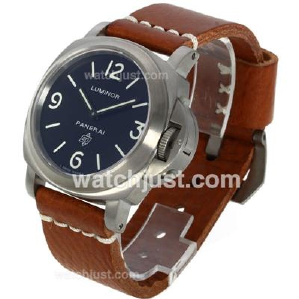 Panerai Luminor OP Logo Unitas 6497 Movement Titanium Case with Black Dial-Brown Leather Strap
