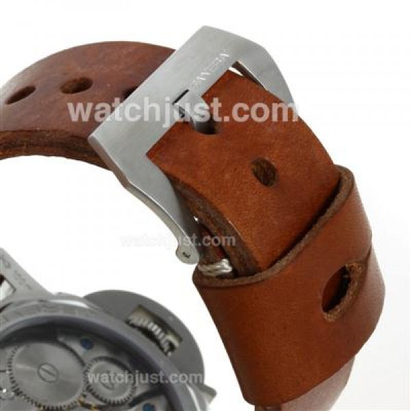 Panerai Luminor Marina Unitas 6497 Movement Swan Neck with Black Dial Orange Markers-Brown Leather Strap