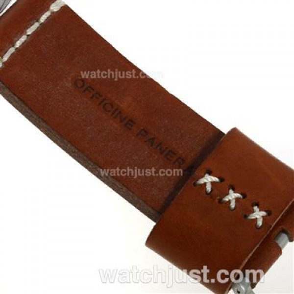 Panerai Luminor Marina Unitas 6497 Movement Swan Neck with Black Dial Orange Markers-Brown Leather Strap