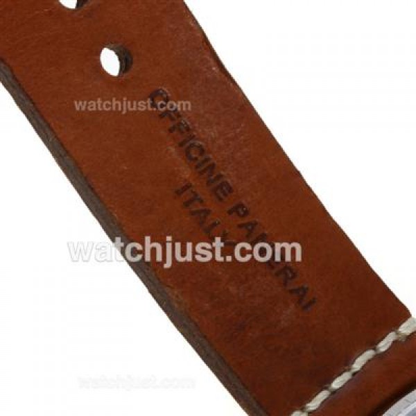Panerai Luminor Marina Unitas 6497 Movement Swan Neck with Black Dial Orange Markers-Brown Leather Strap