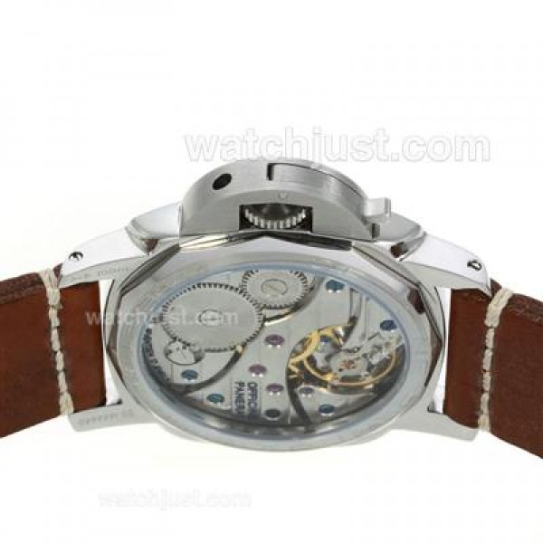 Panerai Luminor Marina Unitas 6497 Movement Swan Neck with Black Dial Orange Markers-Brown Leather Strap