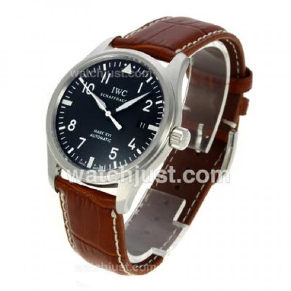IWC Pilot Mark XVI Swiss ETA 2892 Movement with Black Dial-Brown Leather Strap