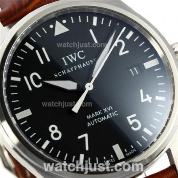 IWC Pilot Mark XVI Swiss ETA 2892 Movement with Black Dial-Brown Leather Strap
