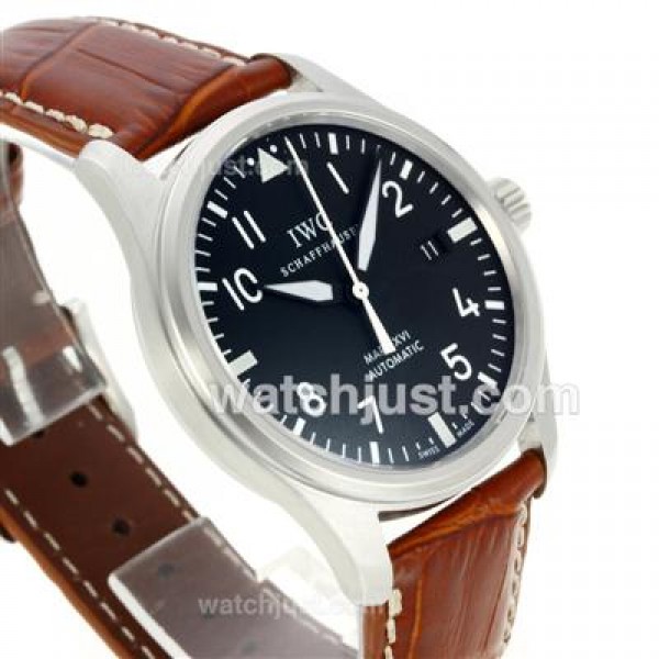 IWC Pilot Mark XVI Swiss ETA 2892 Movement with Black Dial-Brown Leather Strap