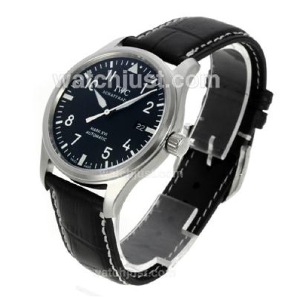 IWC Pilot Mark XVI Swiss ETA 2892 Movement with Black Dial-Black Leather Strap