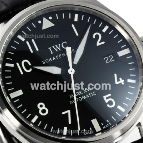 IWC Pilot Mark XVI Swiss ETA 2892 Movement with Black Dial-Black Leather Strap