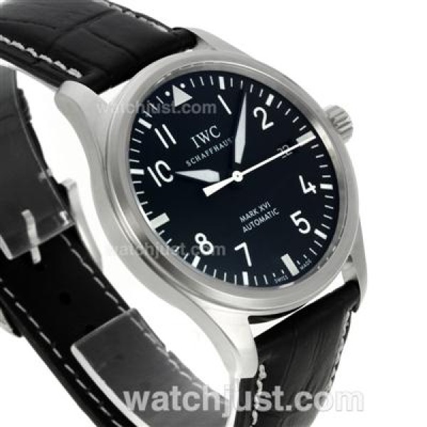 IWC Pilot Mark XVI Swiss ETA 2892 Movement with Black Dial-Black Leather Strap