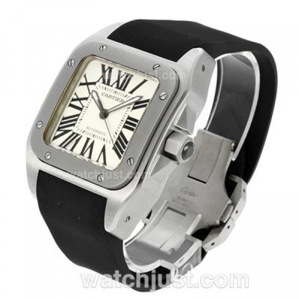 Cartier Santos 100 Swiss ETA 2836 Movement with White Dial-Rubber Strap