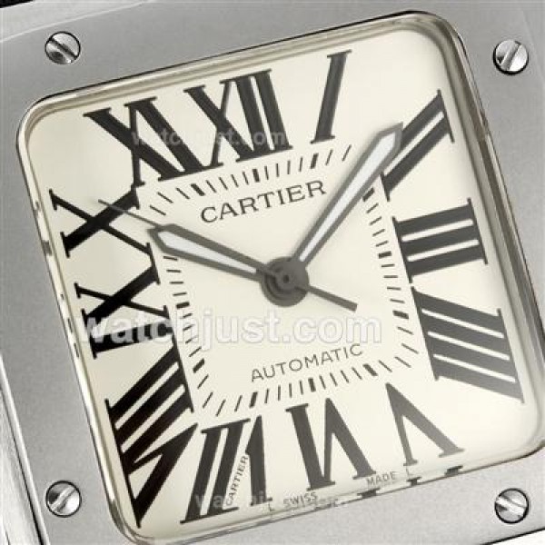 Cartier Santos 100 Swiss ETA 2836 Movement with White Dial-Rubber Strap