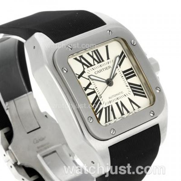 Cartier Santos 100 Swiss ETA 2836 Movement with White Dial-Rubber Strap
