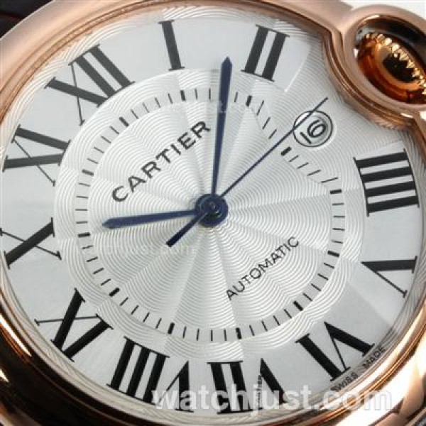 Cartier Ballon bleu de Cartier Automatic Rose Gold Case with Whie Dial-Brown Leather Strap