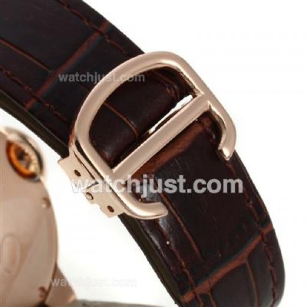 Cartier Ballon bleu de Cartier Automatic Rose Gold Case with Whie Dial-Brown Leather Strap