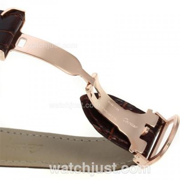 Cartier Ballon bleu de Cartier Automatic Rose Gold Case with Whie Dial-Brown Leather Strap