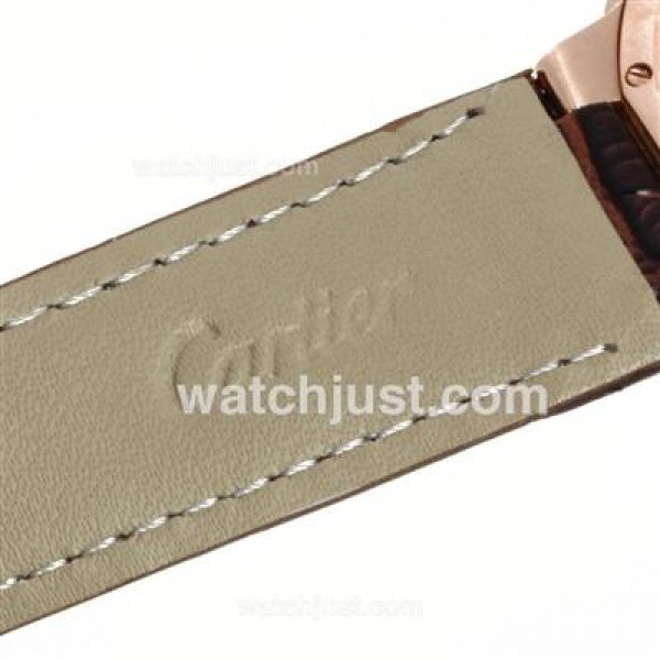 Cartier Ballon bleu de Cartier Automatic Rose Gold Case with Whie Dial-Brown Leather Strap