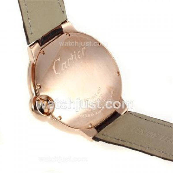 Cartier Ballon bleu de Cartier Automatic Rose Gold Case with Whie Dial-Brown Leather Strap