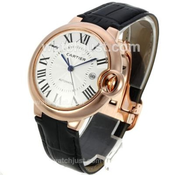 Cartier Ballon bleu de Cartier Automatic Rose Gold Case with Whie Dial-Black Leather Strap