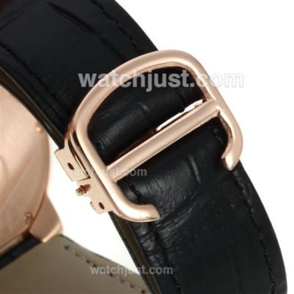 Cartier Ballon bleu de Cartier Automatic Rose Gold Case with Whie Dial-Black Leather Strap