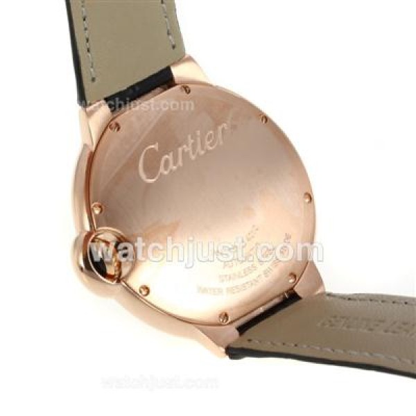 Cartier Ballon bleu de Cartier Automatic Rose Gold Case with Whie Dial-Black Leather Strap