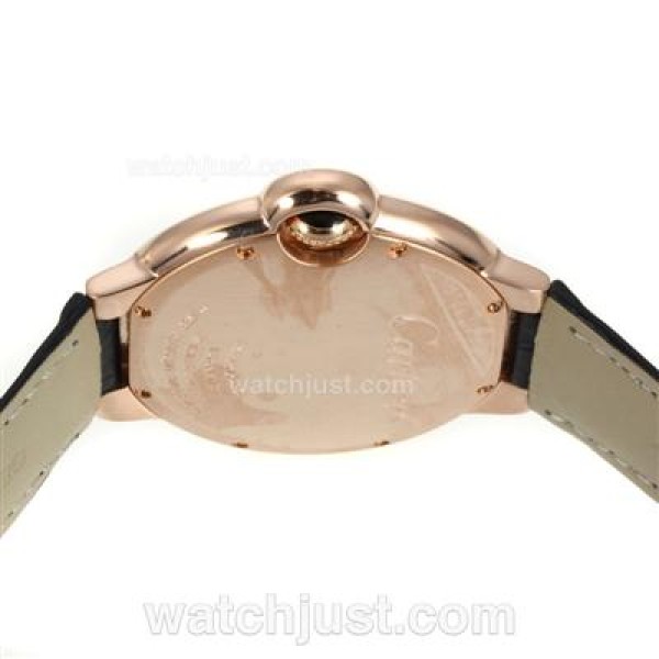 Cartier Ballon bleu de Cartier Automatic Rose Gold Case with Whie Dial-Black Leather Strap