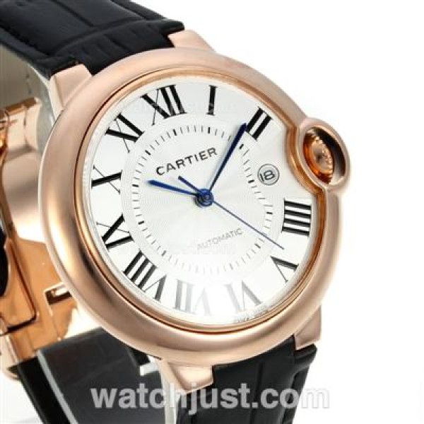 Cartier Ballon bleu de Cartier Automatic Rose Gold Case with Whie Dial-Black Leather Strap