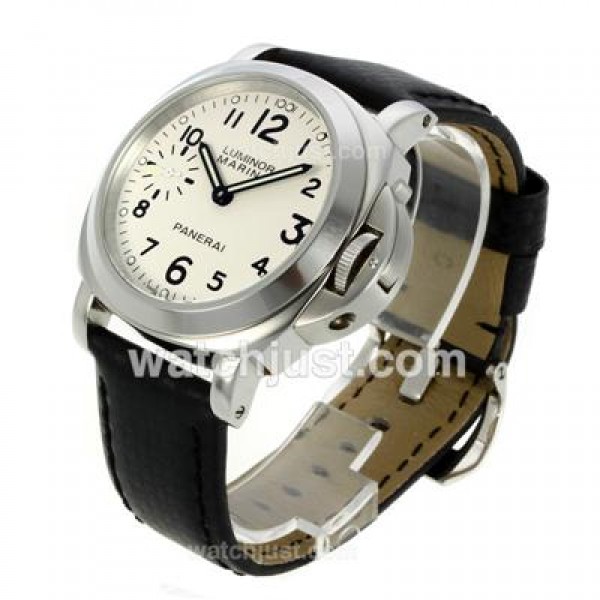 Panerai Luminor Marina Swiss ETA Unitas 6497 Movement with White Dial-Black Leather Strap
